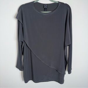 Clara Sun Woo Long Sleeve Tunic Top Blouse-Gray-Crossover Front-Large